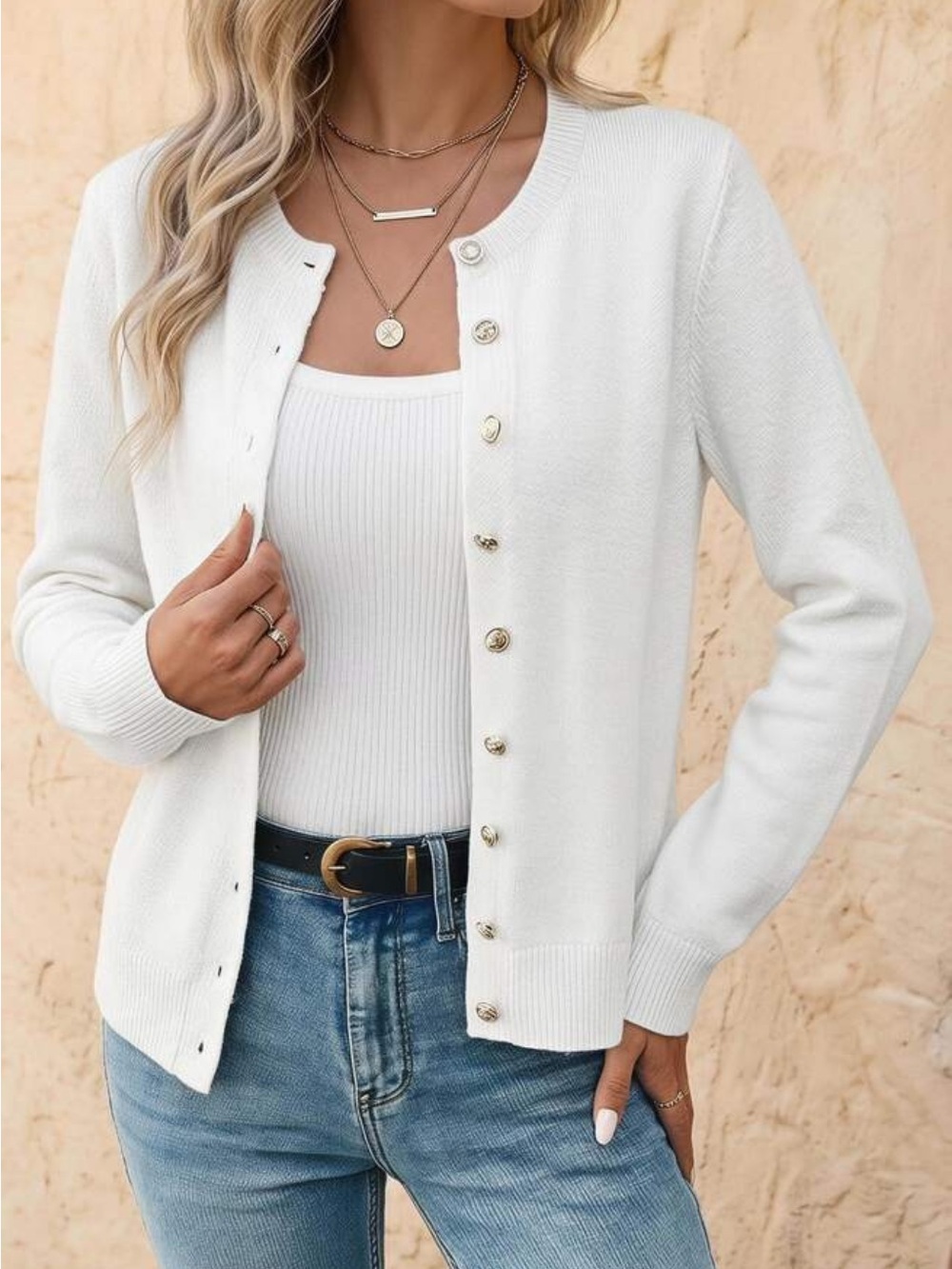 Classic White Women's Button-Up Knit Cardigan